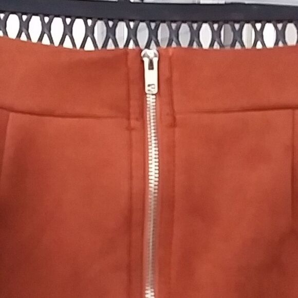 Faux Suede Mini Skirt by Windsor Gold Toned Front Zipper Fall Theme Size Small - Picture 2 of 6